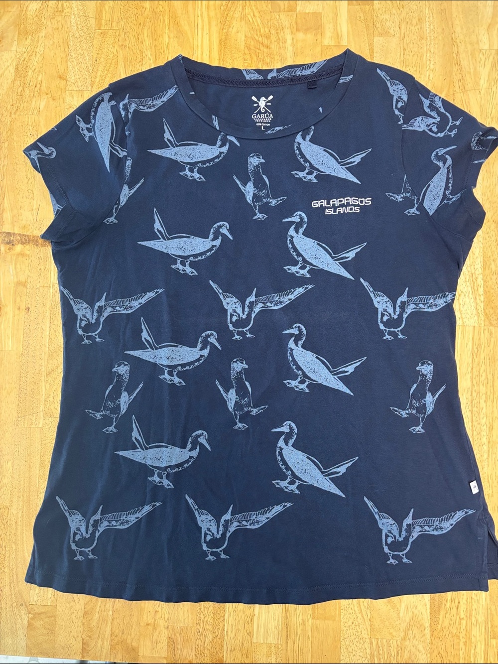 GARUA Galapagos Sustainable Cotton Navy Graphic Tee Blue Footed Booby Pattern